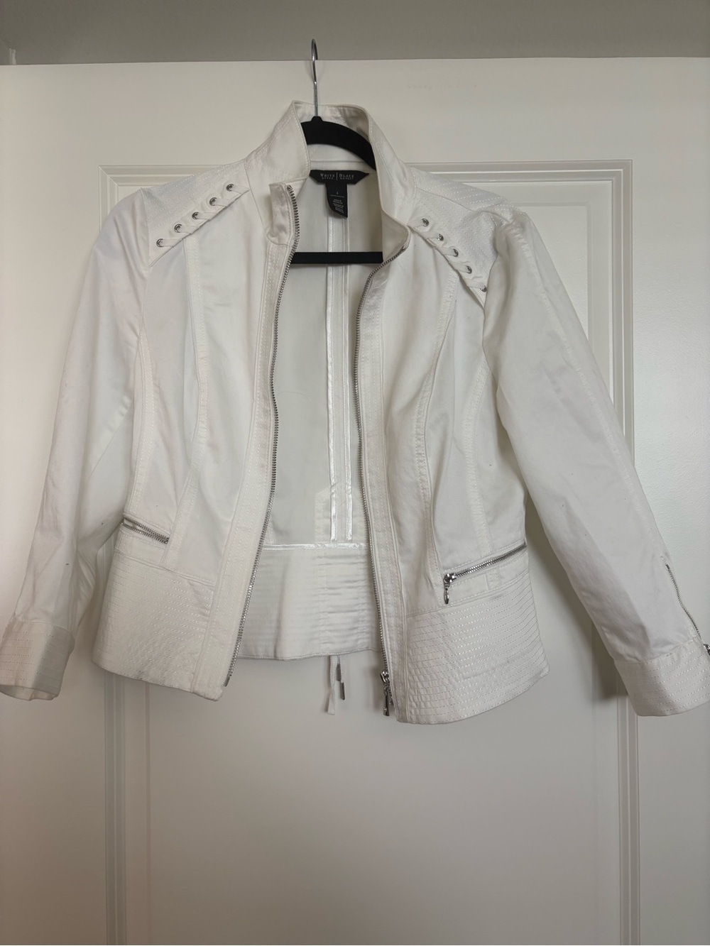 White House Black Market White Cropped Moto-Style Leather Jacket